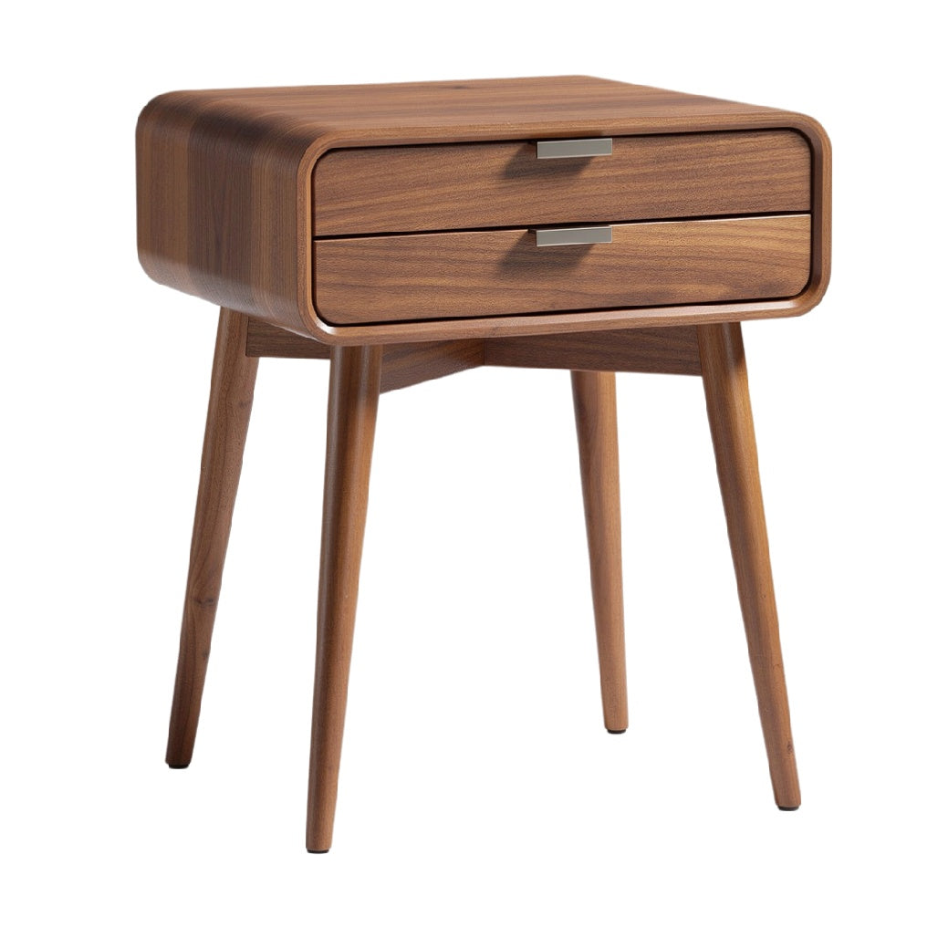 Modern Wooden Nightstand with Two Drawers and Mid-Century Legs