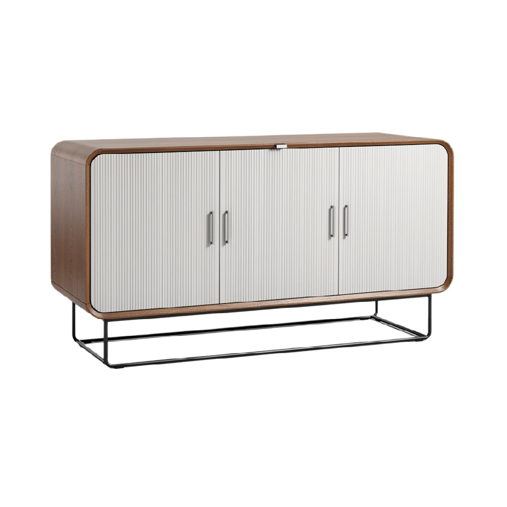 Modern Wooden Sideboard with Ribbed Doors and Metal Base